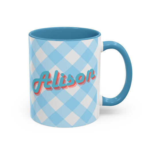 Retro Blue Checked Personal Mug
