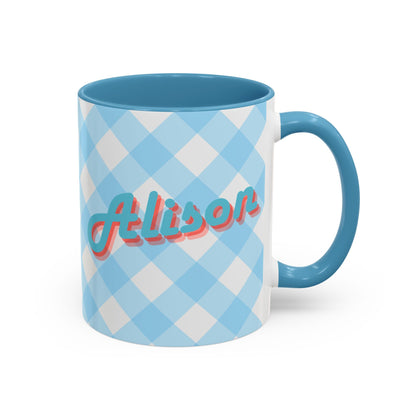 Retro Blue Checked Personal Mug