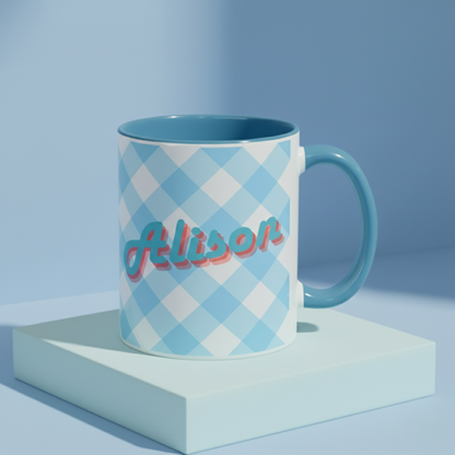 Retro Blue Checked Personal Mug