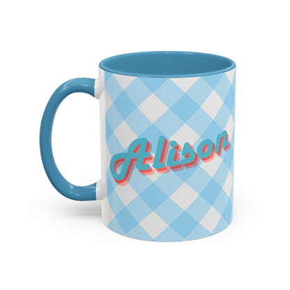 Retro Blue Checked Personal Mug